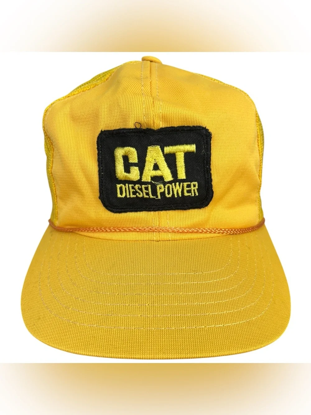 Vintage CAT Diesel Power Snapback Trucker Hat, Yellow w/ Black Logo Patch Sz S-M